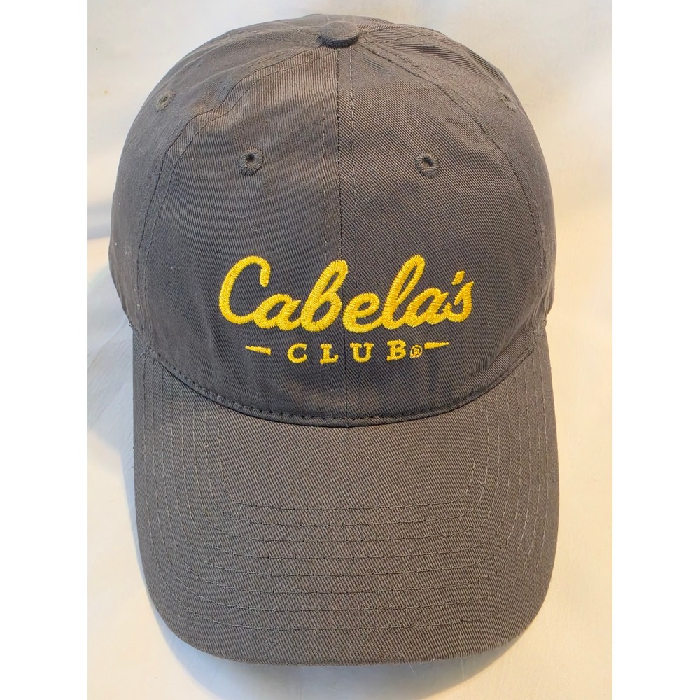 Cabelas Club Mens Baseball Hat Gray Yellow Embroidered Adjustable Cap RN‎ 56835